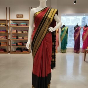Maroon Cotton Saree with Black & Gold Zari Border