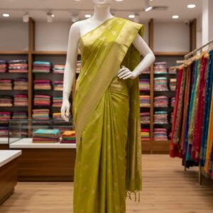 Green Dola Silk Saree with Gold Zari Butti & Border