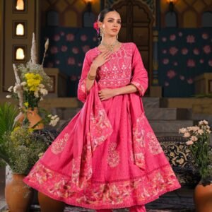 Hot Pink Embroidered Anarkali Set